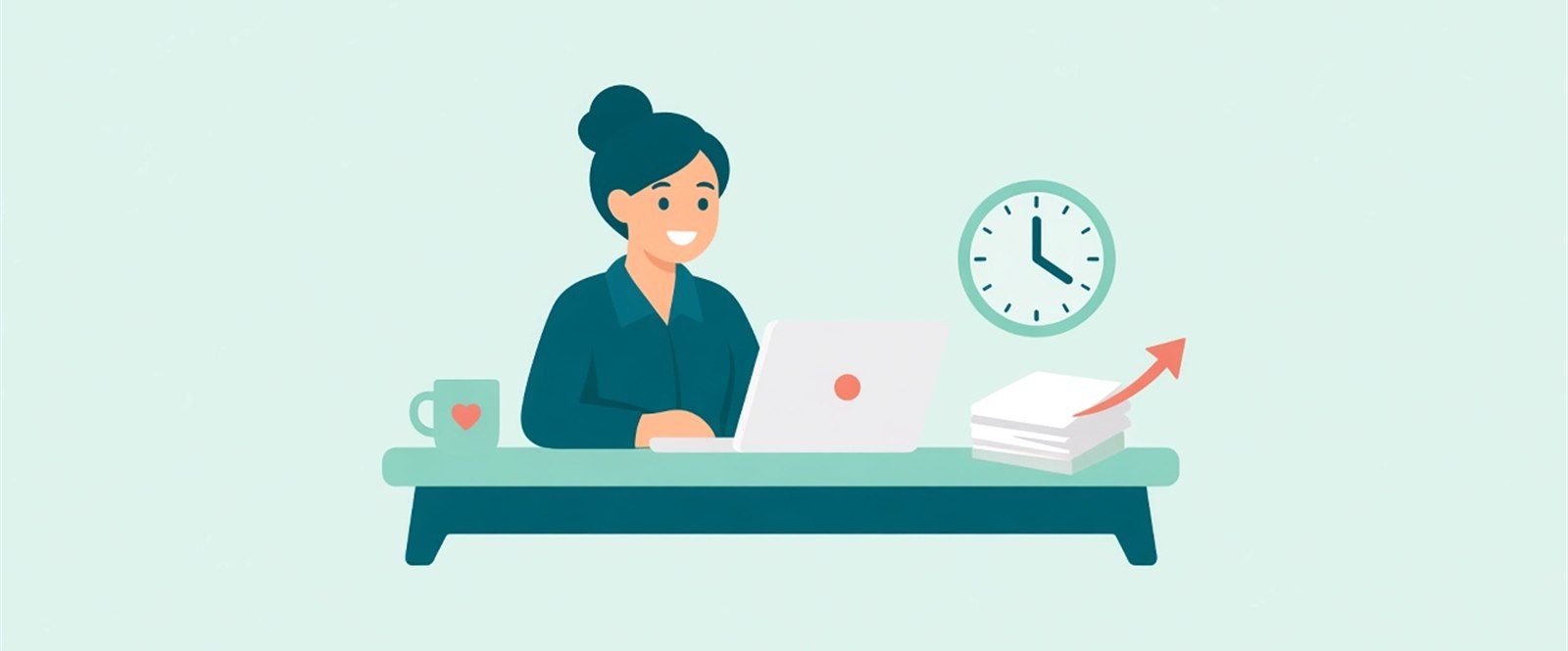 Illustration of a relaxed site coordinator at a tidy desk as paperwork is moved off it